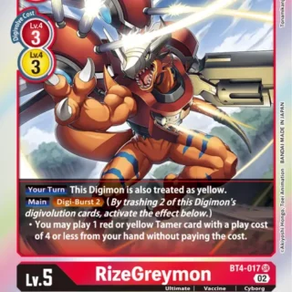 RizeGreymon (Resurgence Booster Reprint) - BT4-017 SR