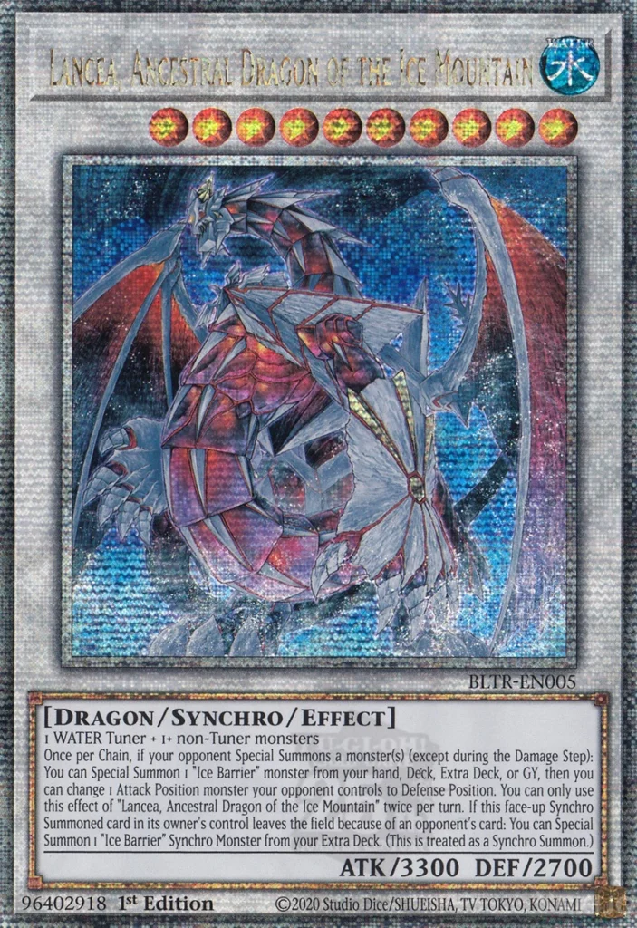 Lancea Ancestral Dragon of the Ice Mountain - BLTR-EN005 QC Secret Rare 1st Edition - Español